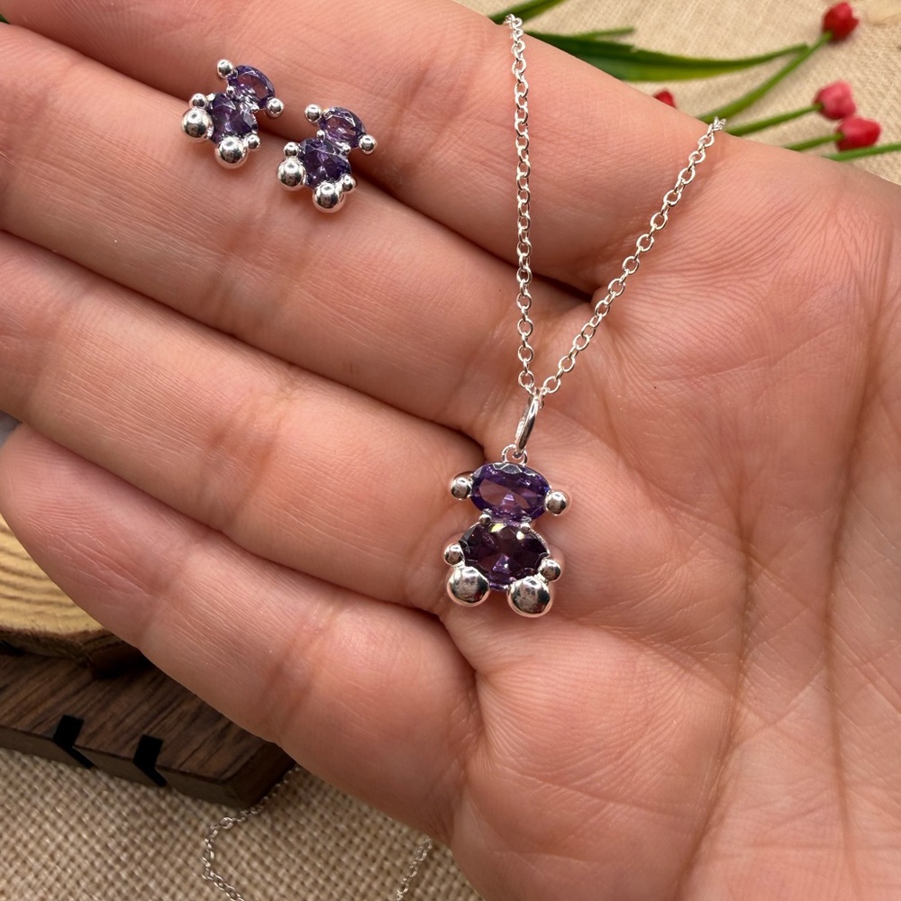 LGG Elegant Purple Gemstone Necklace and Earring Set 925